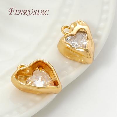 14K Gold Plated Brass with Zircon Charms For Jewelry Making,Heart Pendants For Necklaces Accessories,DIY Earrings Findings