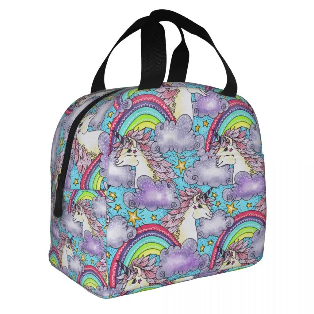 Schattig Eenhoorn Cartoon Patroon Draagbare Lunchbox Vrouwen Waterdicht Thermisch Koeler Voedsel Geïsoleerde Lunchtas School Kinderen Student