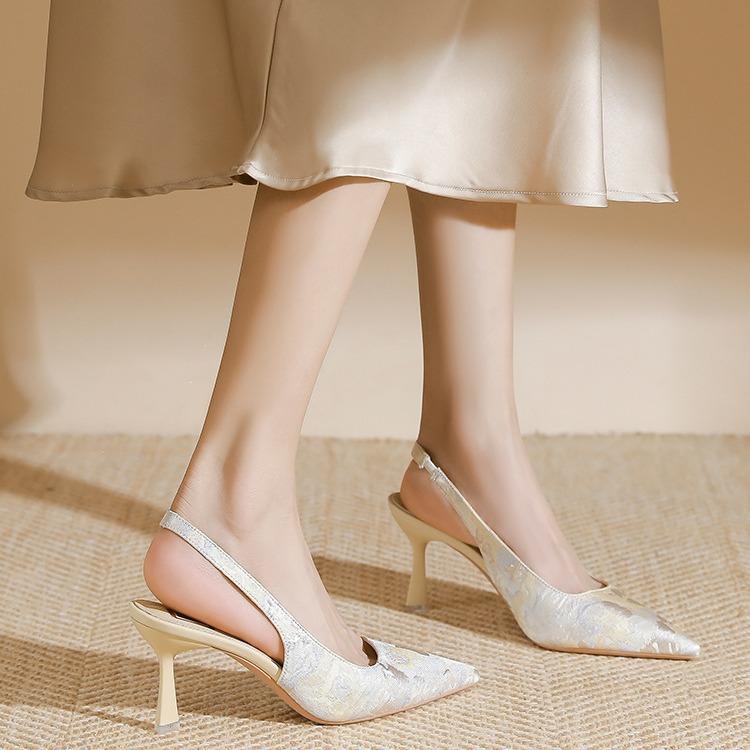 New Chinese style with skirt, sandals, high heels, women's stiletto, 2025 new pointed and versatile French style with cheongsam