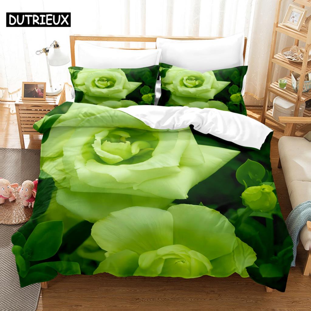 

Comforter Green Rose Flower Comforter S Queen Size Bedding Set 3Pcs 2Pcs For Single Double Bed Full Twin Comforter (quilt)-EU Single(135*200cm)3pcs