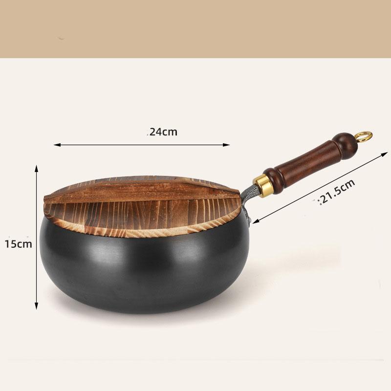 24 cm Wokpan i støpejern med lokk og stekespade - Uten belegg, Non-stick-teknologi, Ideell for tradisjonell kinesisk matlaging