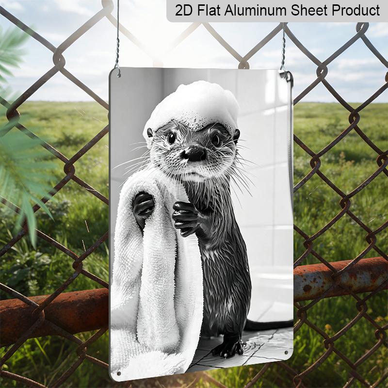 2D Flat, Cute Otter Taking A Bath Aluminum Sign - Funny Bathroom Wall Decor Bathroom Decor, Shower Room, Powder Room, Kids Bathroom, Animal Lover