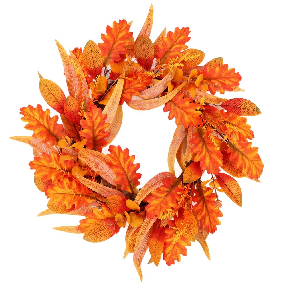 50cm Autumn Leaf Wreath Front Door Decoration Thanksgiving Fall Harvest Festival Seasonal Home Decor Artificial Leaf Garland