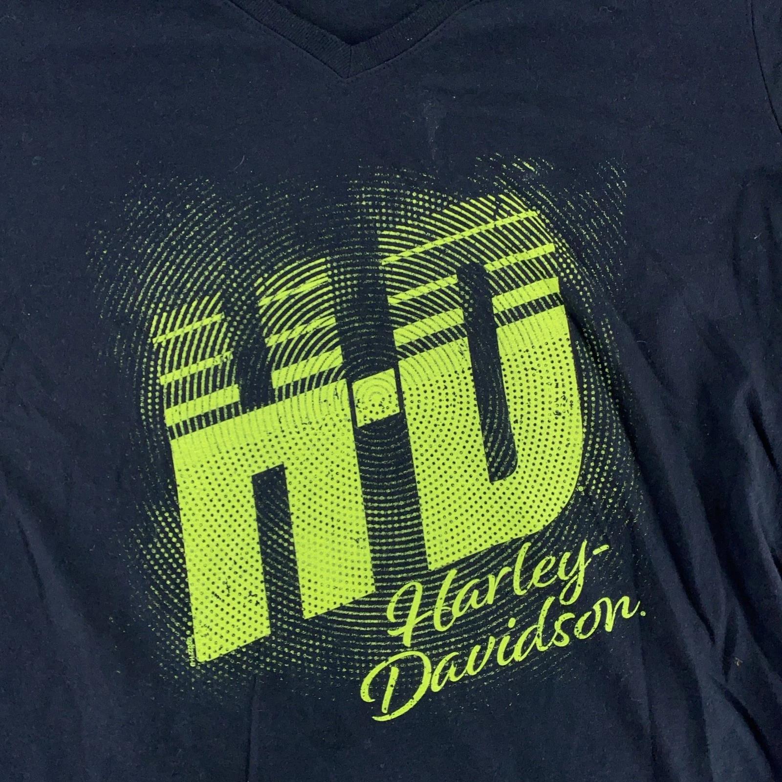 

Harley-Davidson Shirt Womens XL Black Neon Green Graphic Tee Spitzies Albany NY 2XL