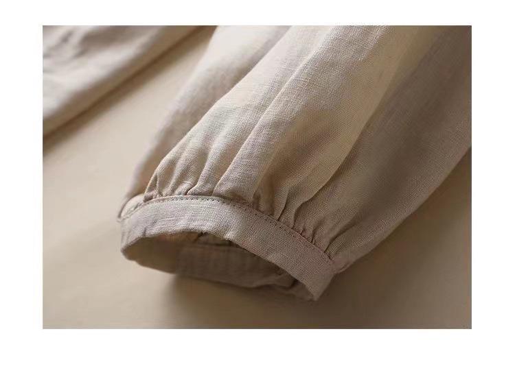 Women's Loose Fit Lantern Sleeve Cotton Linen Blouse - Babydoll Design, Nine-Point Sleeve, Solid Color Fashion Shirt 803