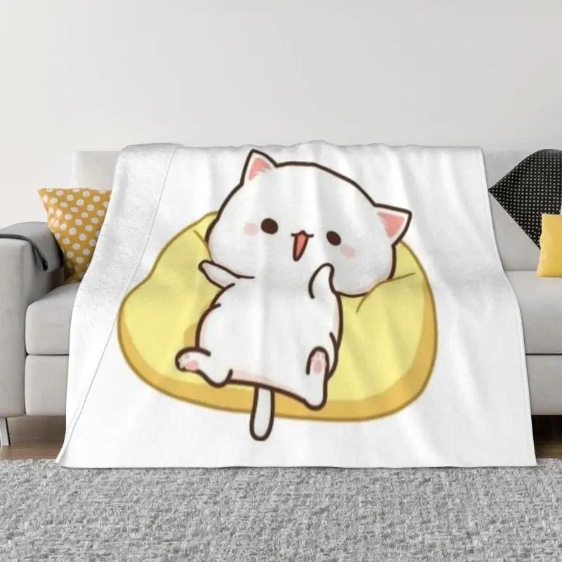 Peach And Goma Mochi Cat Blanket Soft Fleece Spring Warm Flannel Throw Blankets for Sofa Travel Bed Bedspread