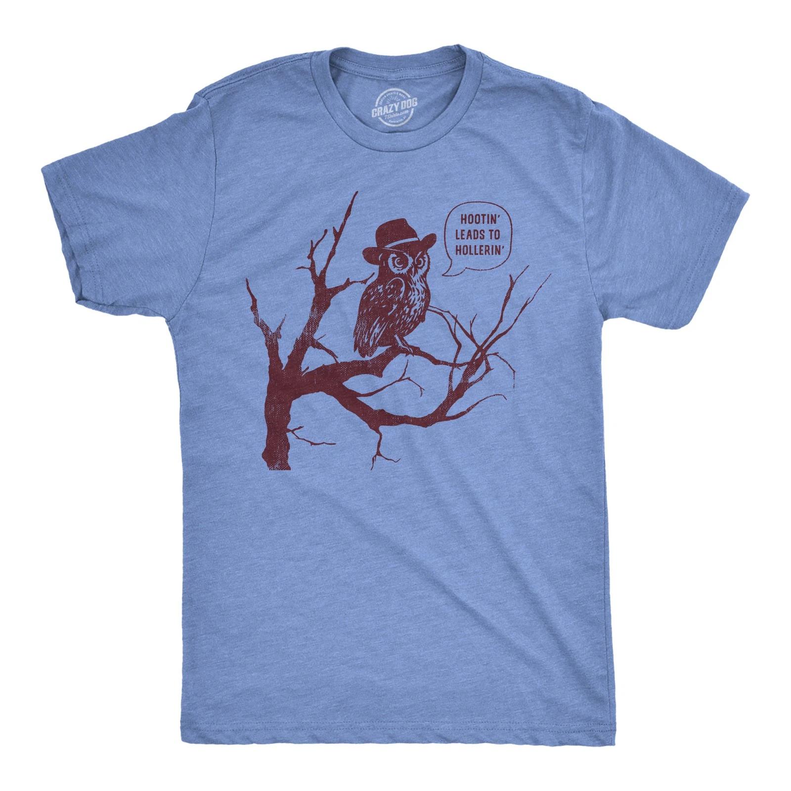 Mens Funny T Shirts Hootin Leads to Hollerin Sarcastic Owl Graphic Tee for Men XXXL