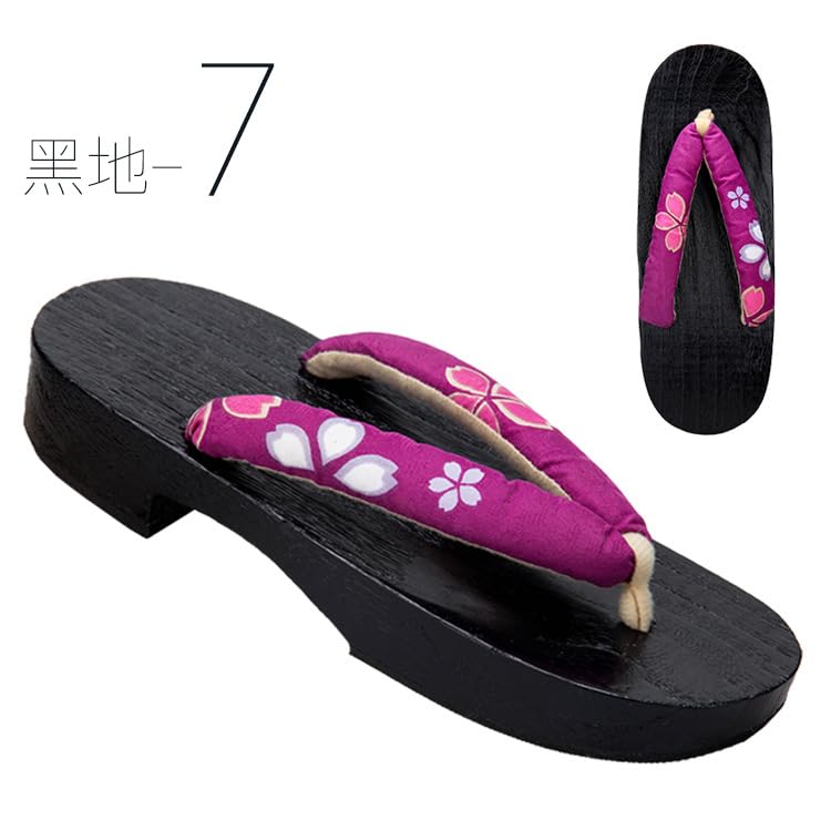 Paulownia Wood Geta Sandals with Soft Thongs and Floral Perfect for Cherry Blossom and Yukata Fluffy Thongs Size Japanese Shoe Size [BUITVOZE] Women's