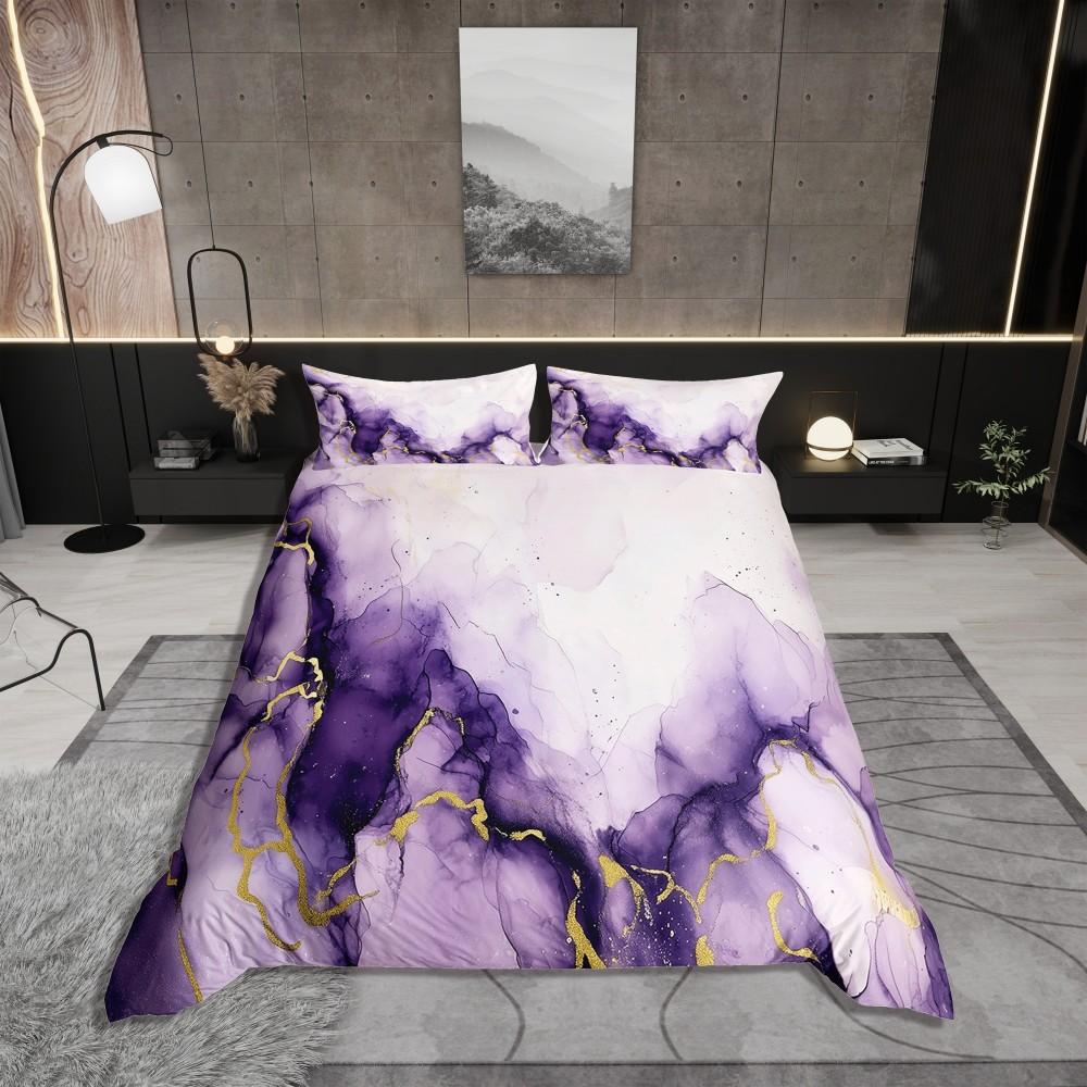 

Homewish Modern Marble Duvet Cover Set for Female,Purple Gold Watercolor Bedding Set,Abstract Ombre Reversible Bed Set DE XS 100x135cm 2pcs&set