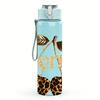 1PC Leopard Cherry Gold Letter Graphic,750ml Color Plastic Sports Water Bottle,Leakproof Flip Straw Lid,Suitable for Sports Office Home Use