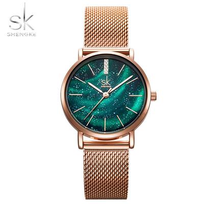 Dámské hodinky Starry Green Dial Mesh Band Dámské náramkové hodinky Ultratenký řemínek z nerezové oceli Quartz Montre Femme dárek