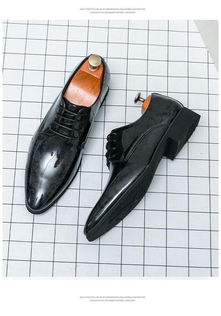 Men's Glossy Patent Leather Pointed Toe Dress Shoes, Size 48 - Perfect for Weddings and Formal Business Occasions