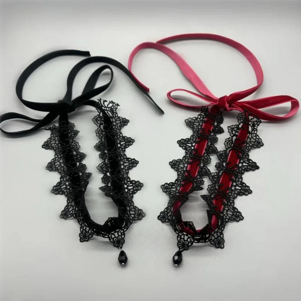 Sexy Lace Bowknot Choker Necklace for Women Gothic Collar Vintage Elegant Black Wired Short Chain Fashion Jewelry