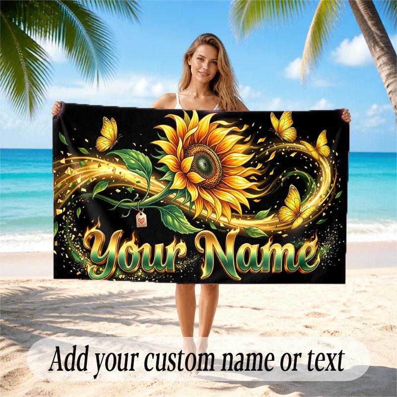 Floral Garden Theme Soft Beach Towel Personalized Custom Name Text Towel Portable for Beach Pool Travel