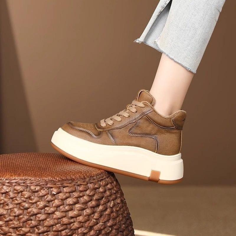 Height-increasing thick-soled muffin board shoes women's autumn new high-top versatile sports shoes lightweight lace-up casual shoes