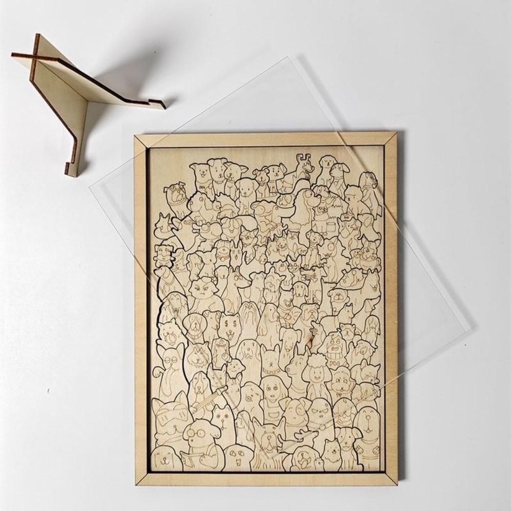 108 Piece Wooden Jigsaw Puzzle Irregular Shapes Stress Relief Wooden Cat Puzzle Dog Thinking Training Children Puzzle New Year