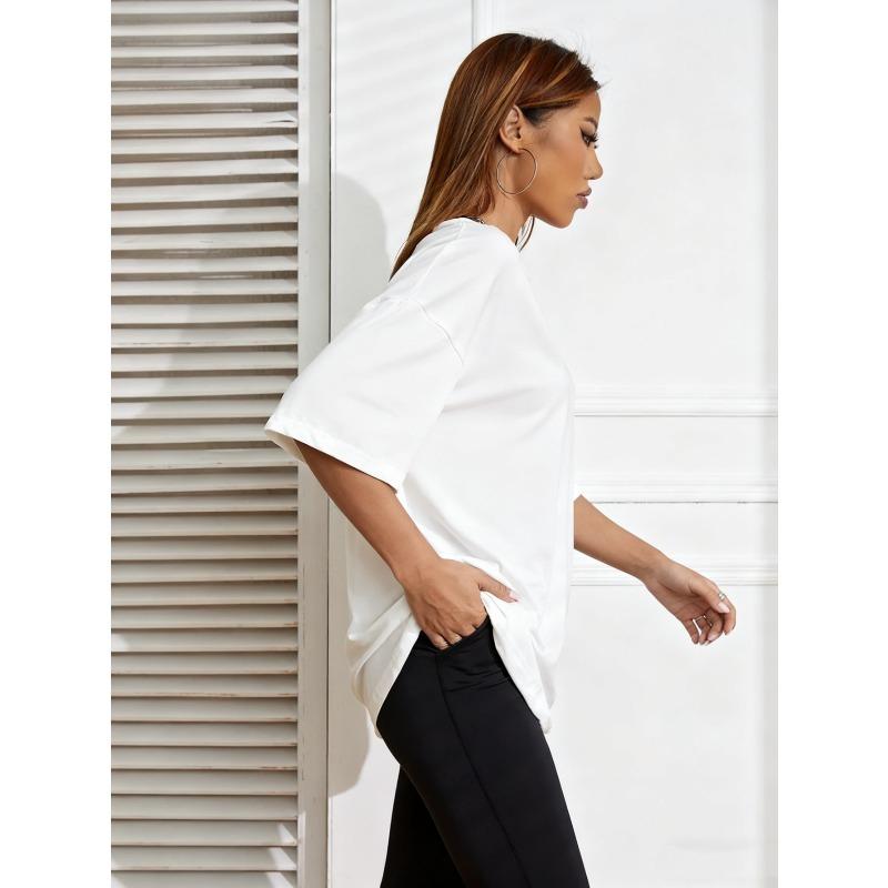 White Oversized T Shirt With Fingerprint Heart Print For Casual Wear