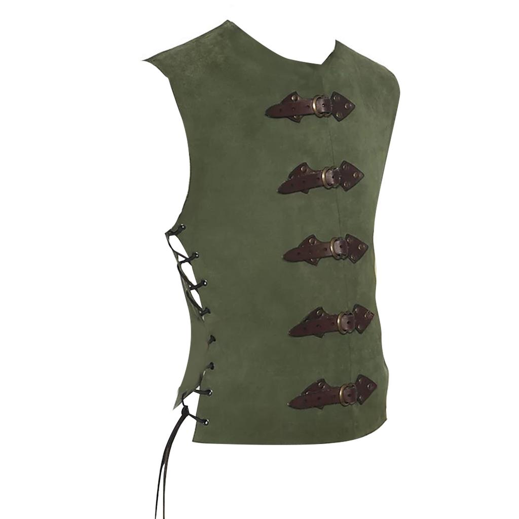 Men Medieval Cosplay Vest Medieval Costume Accessories, Medieval Cosplay Vest with Adjustable Buckles and Drawstring