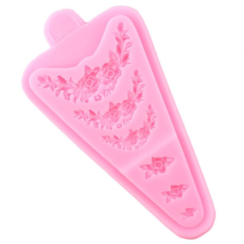 Flower Wreath Cake Border Silicone Moulds Fondant DIY Wedding Cake Decorating Tools Cupcake Topper Candy Clay Chocolate Mould