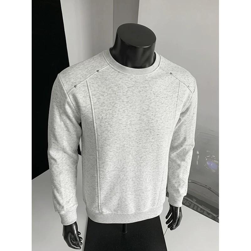 Mens Black Rivet Sweatshirt Casual Loose Fit Round Neck Pullover Teens Daily Wear
