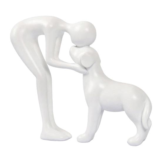 Human And Dog Statue Cute Resin Pet Sculpture for Home Office Desk Shelf