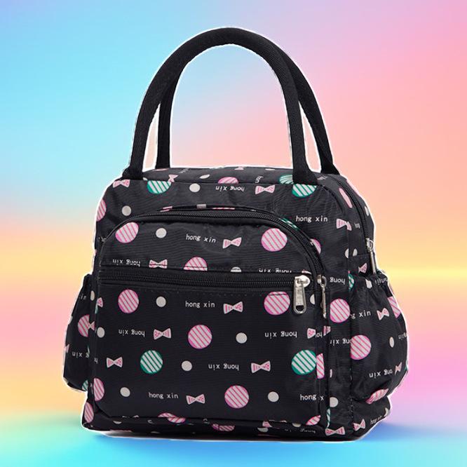 Floral Multi-Zipper Lunch Handbag: Oxford Cloth Mommy Bag with Mobile Pocket