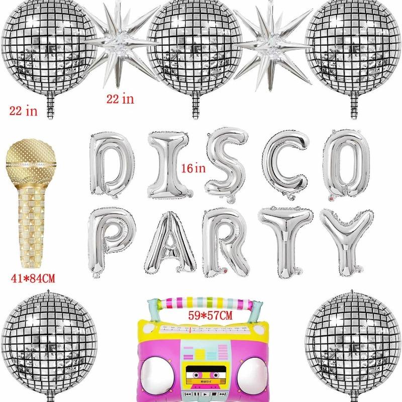 Balão Estrela Disco Prateado Balão de Filme de Alumínio 4D Conjunto para Festas Temáticas Anos 70 80 Aniversário Celebrações de Casamento Decoração de Festa