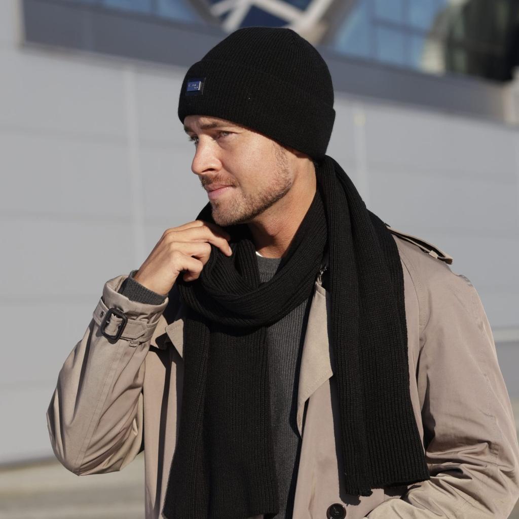 Men' Black Set - Oliver Hat and Scarf, 100% Acrylic