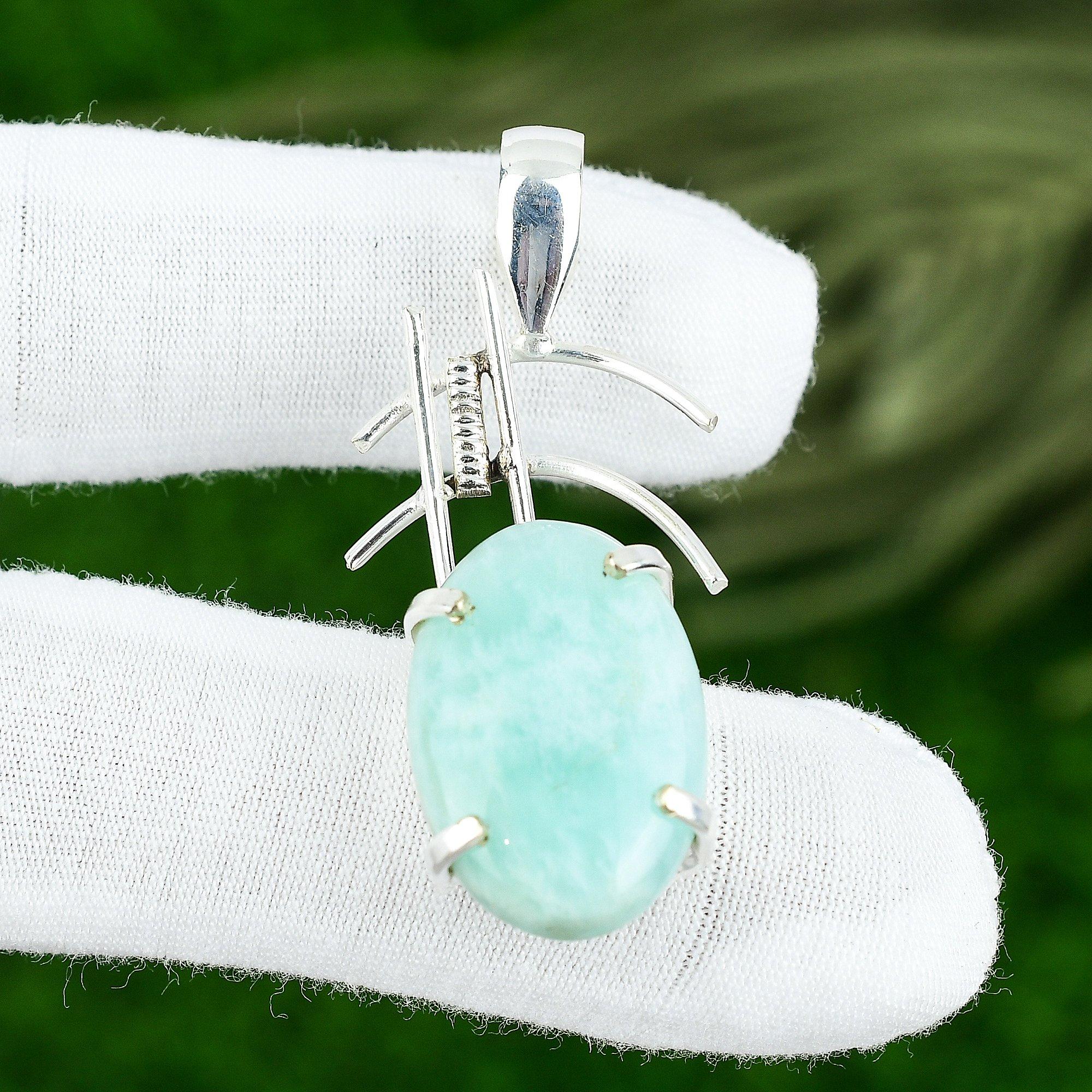 

925 Silver Natural Amazonite Wedding Artisan Handcrafted Heart Chakra Pendant