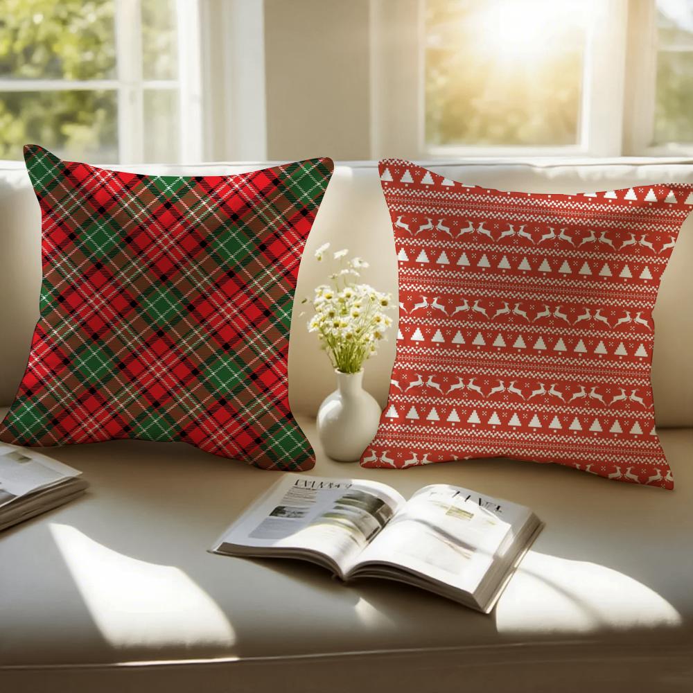 Christmas Reindeer Cushion Cover Pillowcase Antidustmite Invisible Zipper Short Plush Sofa Cushion