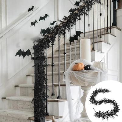 70In Halloween Decorations Black Garland, Black Artificial Garland,Faux Leaf Halloween Hanging Black Leaves Vines For Home Wall Garden Halloween Decor
