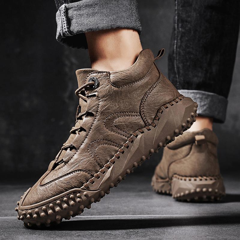 38-46 Fall/ Winter Mens Handmade  Leather  Soft Sock Ankle Boots Autumn Winter Men Boots Men's Ankle Boots Handmade Plush Shoes Casual Shoes