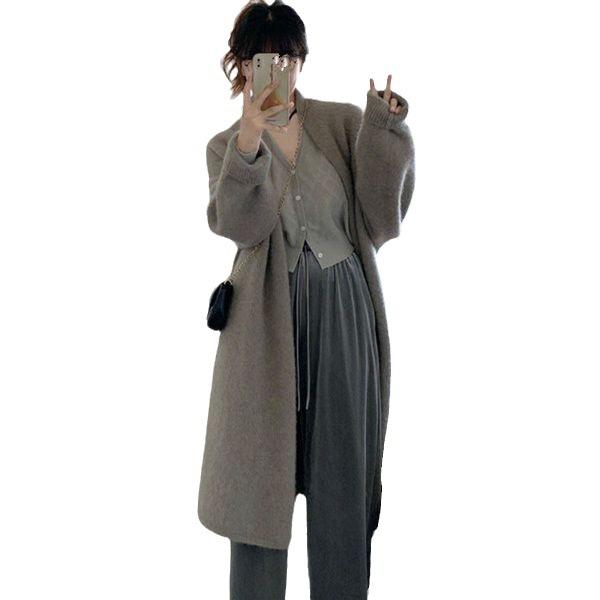 Autumn and winter medium and long sweater jacket loose lazy style design sense casual temperament niche knitted cardigan women
