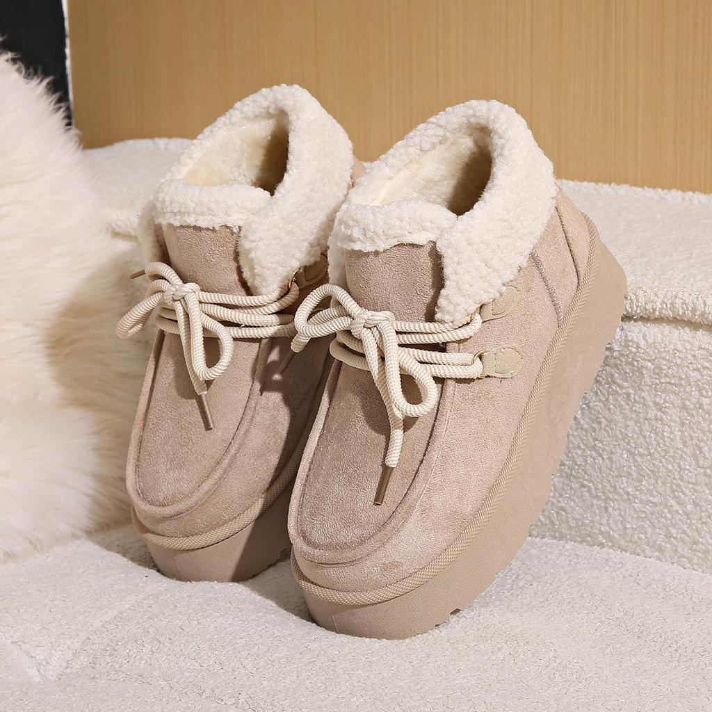 Dames 2025 Vinter Fleecefôrede Snørestøvler - Tykksålede Høydeøkende Varme Bomullssko