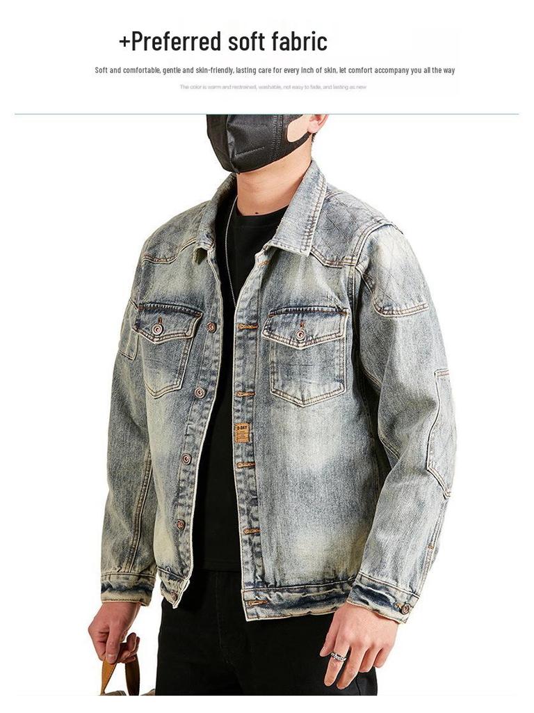 Xintang Men's Distressed Denim Jacket - Trendy Cool Loose Fit Workwear