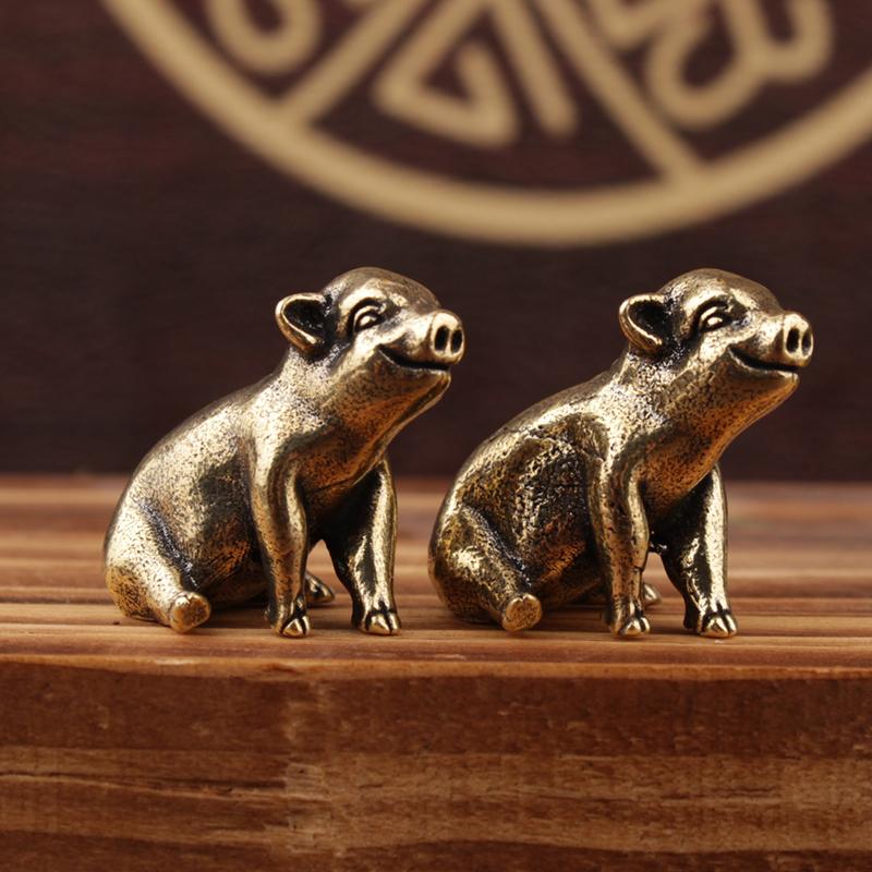 1/2Pcs Vintage Brass Pig Statue Figurine For Wealth Luck For Home Office Desk Decor Unique Ornaments Gift+