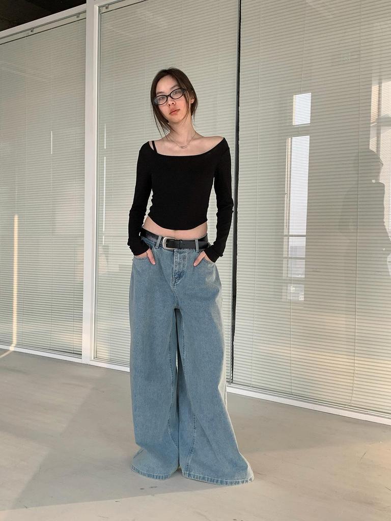 Dorothy Spring Korean Square Neck Irregular Long Sleeve Women's T-shirt