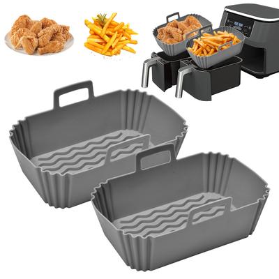 Silicone Air Fryer Pot Tray Food Safe Reusable Rectangle BBQ Barbecue Pad Plate Airfryer Oven Baking Mold Basket Pan for Kitchen