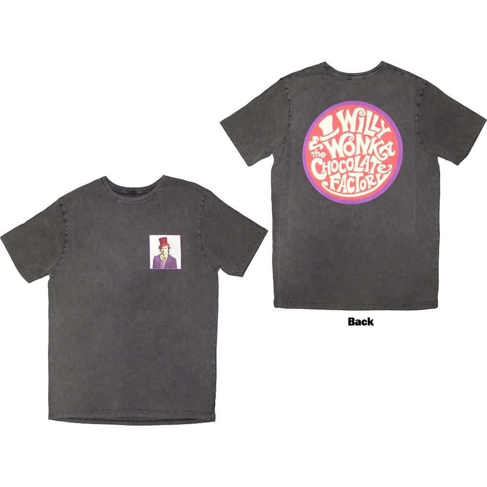 Willy Wonka Stone Wash T-Shirt: Logo Emblem (Charcoal Grey) (Back Print) OFFICIA XXXXL