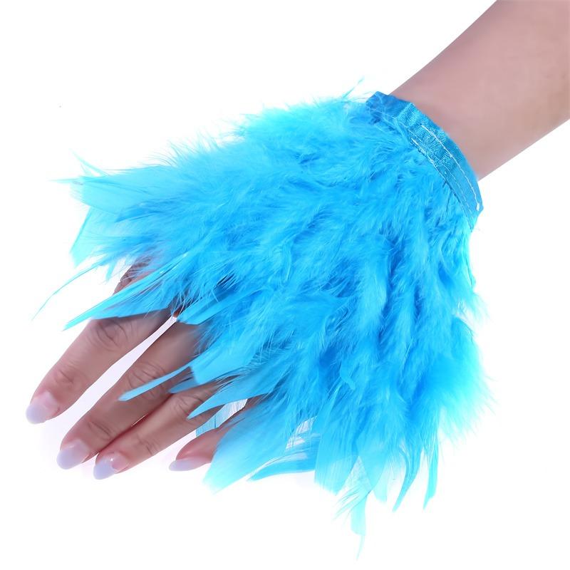 Women Natural Fur Feather Cuffs Sexy Cuffs With Feathers Feather Cuff Snap Bracelet Sleeves Wrist Arm Removable Shirt