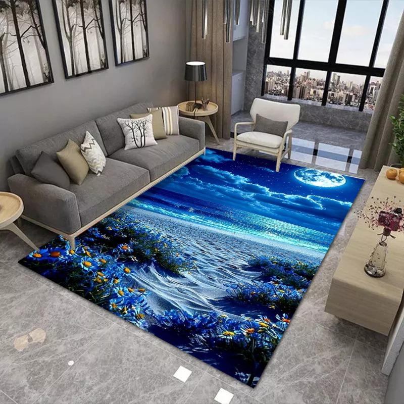 Fantasy Monddruck Großer Flächenteppich Rutschfest Abriebfest Teppich für Wohnzimmer Schlafzimmer Weiche Bodenmatte Heimdeko Mode