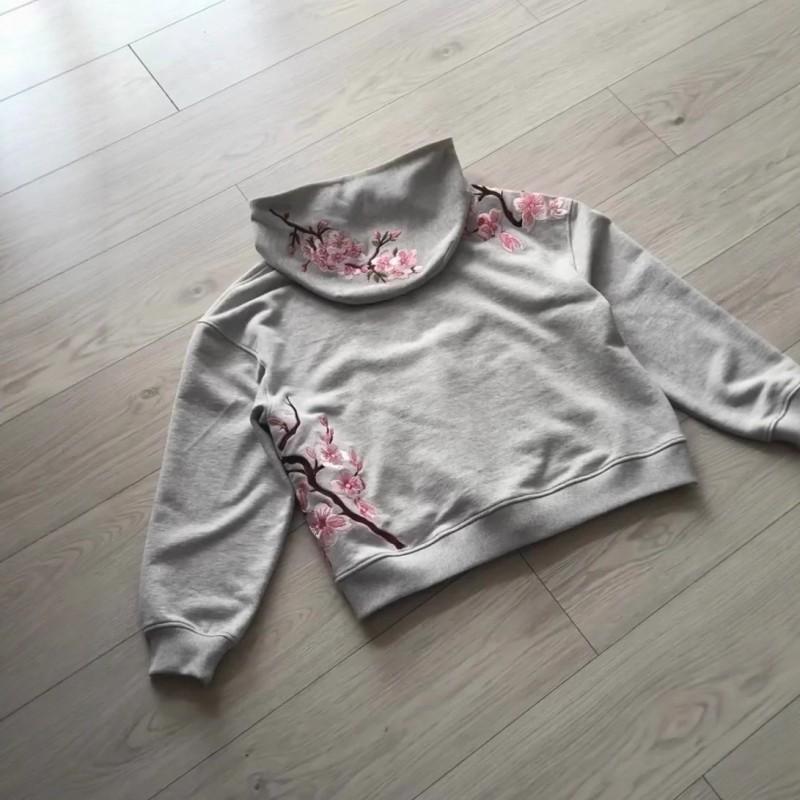 Harajuku Retro Cherry Blossom Print Hooded Sweatshirt Unisex Casual Streetwear Loose Fit