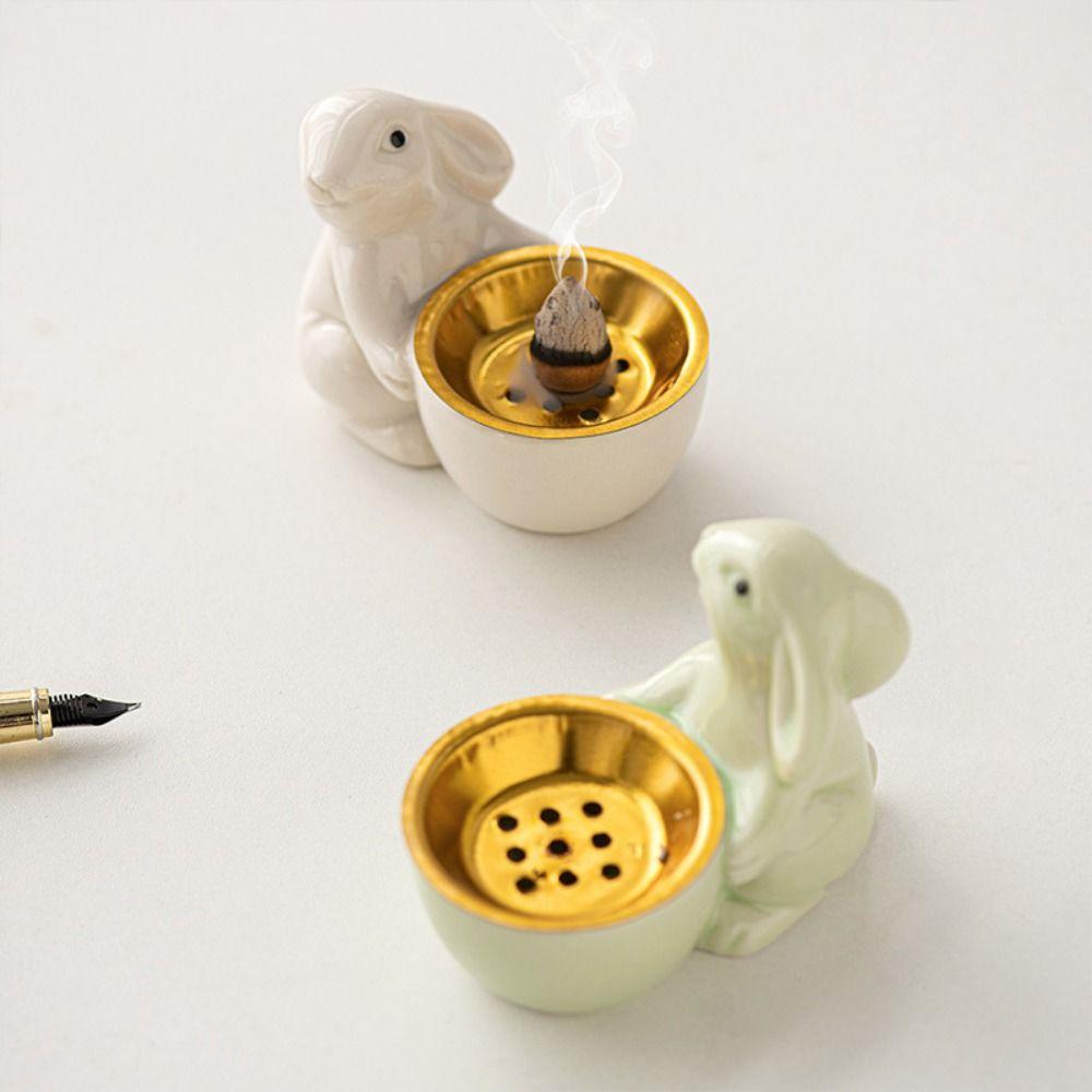 Cute Rabbit Incense Holder Unique Ceramic Aromatherapy Tray Little Rabbit Incense Stove Gift