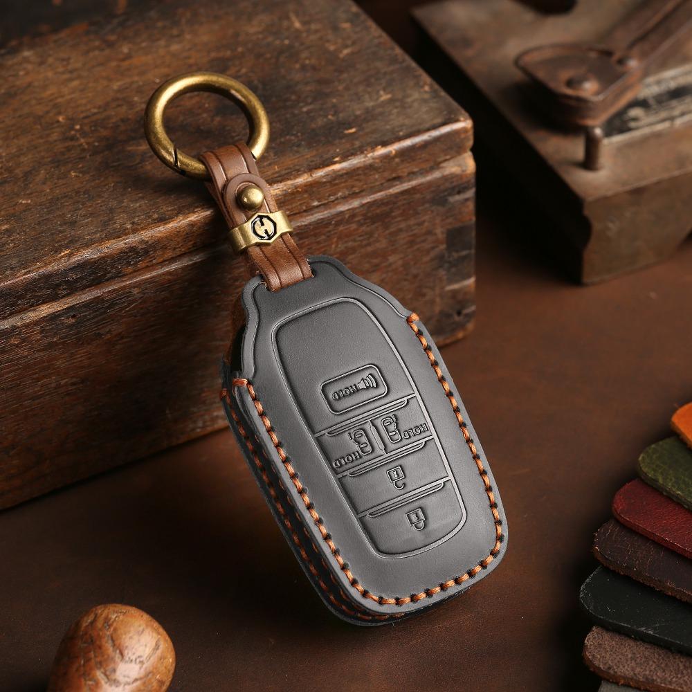 Handgjort Nyckelskydd i Äkta Läder för Toyota Sienna Alphard Vellfire Kreativt Bilnyckelfodral