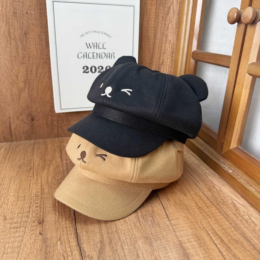 Sweet and cute bear-eared beret female spring and autumn newsboy hat casual versatile face small star anise hat