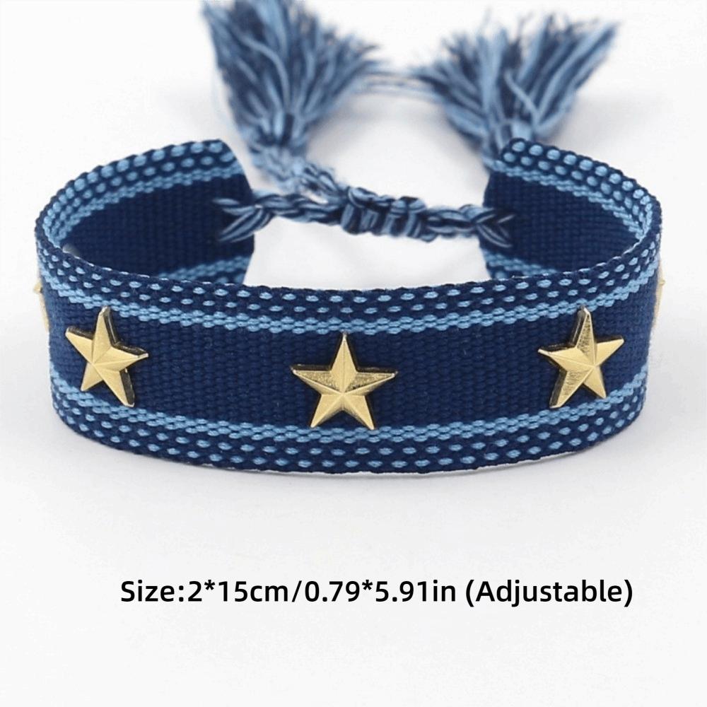 Braccialetti con Nappe Tessuti a Mano Rivetti a Stella Braccialetto Regolabile con Stelle Borchiate Braccialetti dell'Amicizia Fatti a Mano Gioielli da Donna