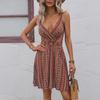 Evropské a americké horké prodeje Pruhované šaty s výstřihem do V na špagetová ramínka a zavinovacím střihem - Kolekce léto 2024