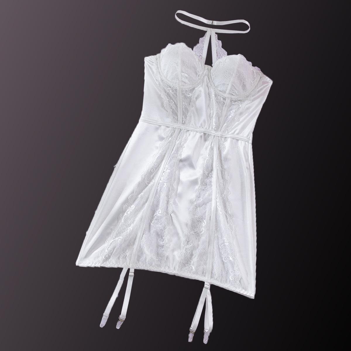 

Платье большого размера европейского и американского стиля с кружевом и вырезом халтер, с поддерживающим пуш-ап эффектом Medium белый