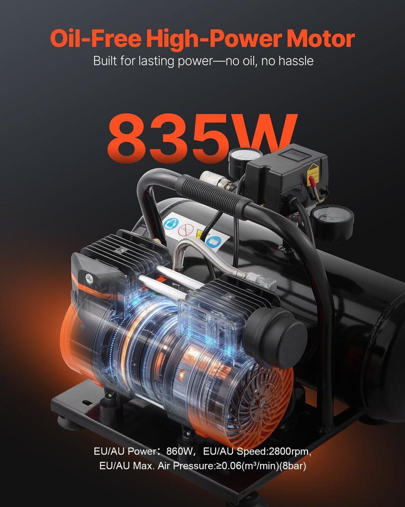Air Compressor Compact Portable Oil Free Compressor 2 Gallon 8bar
