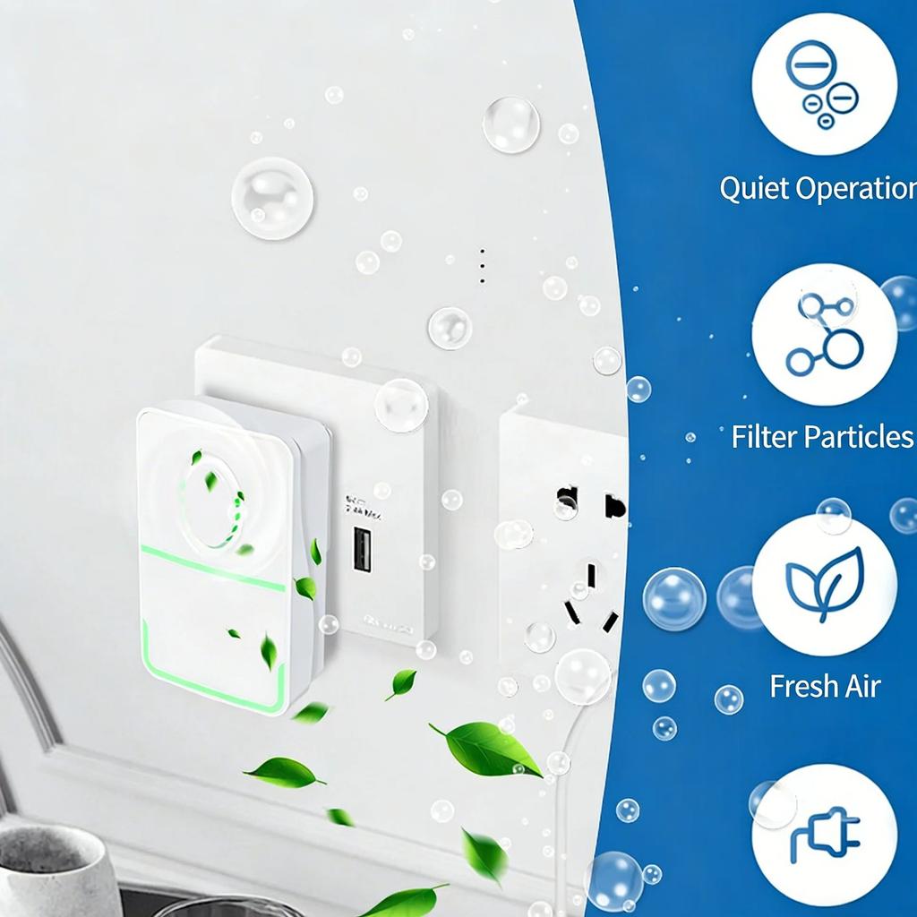 Air Purifier Plug In Negative Ion Portable Compact Odour Remover Low Noise High Filtration for Pets Bathroom Laundry Room Toilet